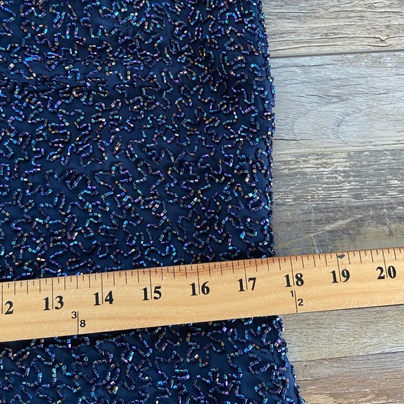 Linda Allard Ellen Tracy Silk Beaded Mini Dress Size 12 Blue Embellished RT $915 - Picture 7 of 13